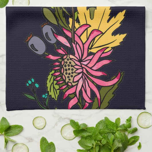 Rosa und gelbe Blume Geschirrtuch (Gefaltet)