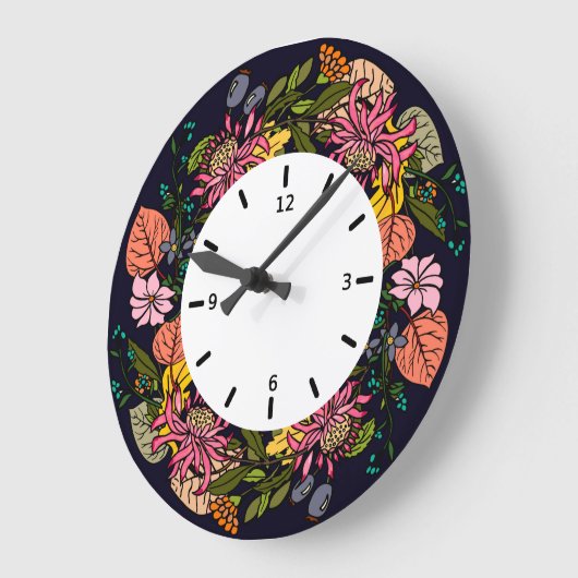 Rosa und gelbe Blume Große Wanduhr (Winkel)