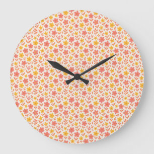 Rosa und gelbe Blume Große Wanduhr
