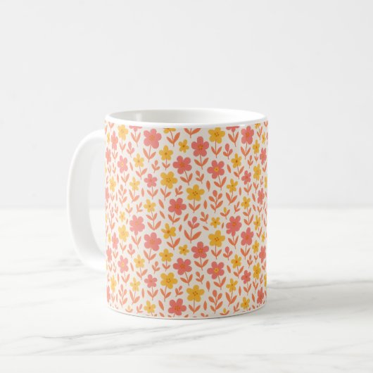 Rosa und gelbe Blume Kaffeetasse (Vorderseite Links)