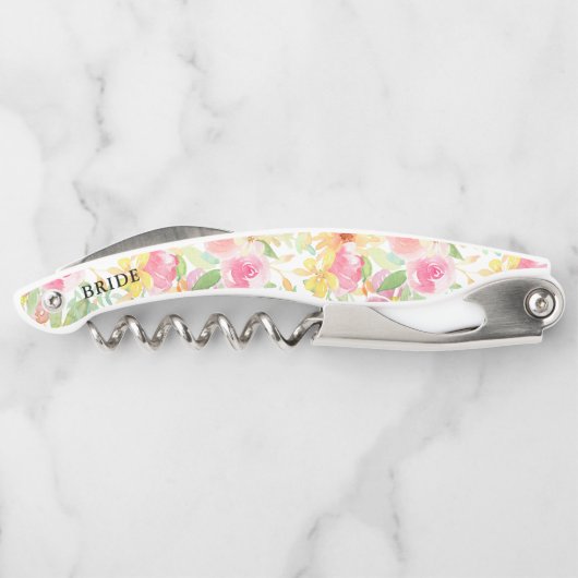 Rosa und gelbe Blume Kellnermesser (Rückseite)