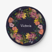 Rosa und gelbe Blume Pappteller (Vorderseite)