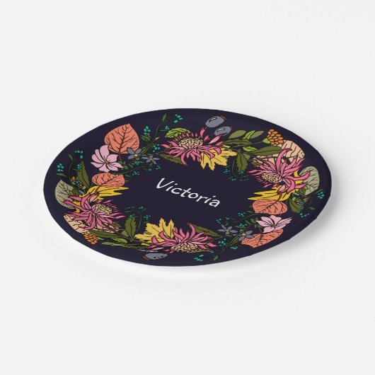 Rosa und gelbe Blume Pappteller (Schrägansicht)