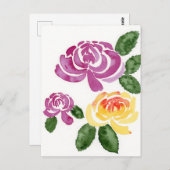 Rosa und gelbe Blume, Peony Postcard Postkarte (Vorne/Hinten)