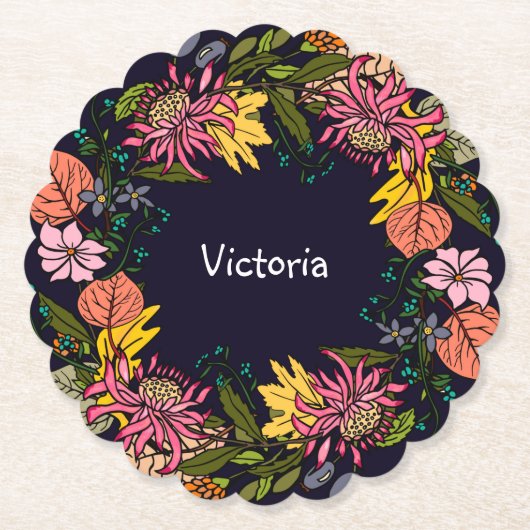 Rosa und gelbe Blume Untersetzer (Vorderseite)