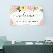 Rosa und gelbe Blumen Begrüßung Banner (Messeveranstaltung)