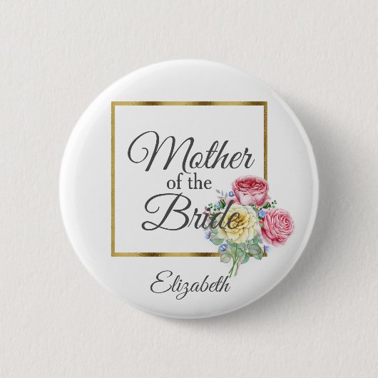 Rosa und gelbe Blumen Brautmutter Button (Vorderseite)