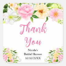 Rosa und gelbe Blumen Brautparty Danke