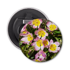 Rosa und gelbe Blumen Button Flaschenöffner