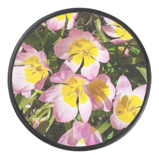 Rosa und gelbe Blumen Eishockey Puck (Vorderseite)