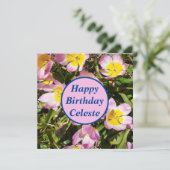 Rosa und gelbe Blumen Flat Birthday Card (Stehend Vorderseite)