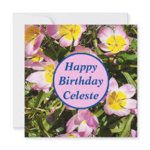 Rosa und gelbe Blumen Flat Birthday Card