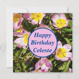 Rosa und gelbe Blumen Flat Birthday Card