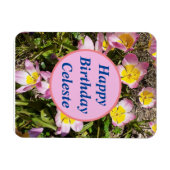 Rosa und gelbe Blumen Geburtstag Magnet (Horizontal)