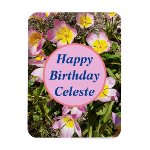 Rosa und gelbe Blumen Geburtstag Magnet