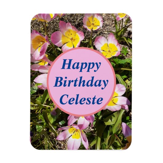 Rosa und gelbe Blumen Geburtstag Magnet (Vertikal)