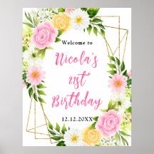 Rosa und gelbe Blumen Geburtstagsbegrüßung