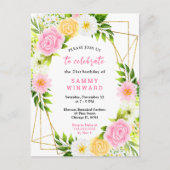 Rosa und gelbe Blumen Geburtstagsparty Postkarte (Vorderseite)