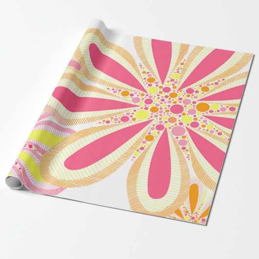 Rosa und gelbe Blumen Geschenkpapier (Ungerollt)