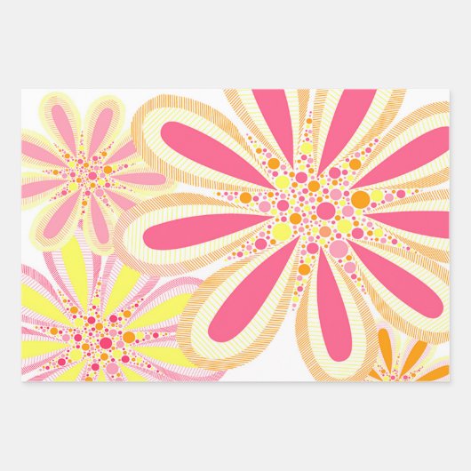 Rosa und gelbe Blumen Geschenkpapier Set (Vorderseite)