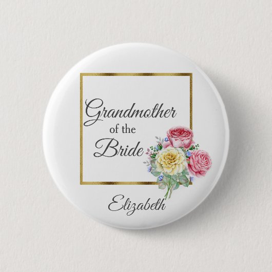 Rosa und gelbe Blumen Großmutter der Braut Button (Vorderseite)