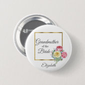 Rosa und gelbe Blumen Großmutter der Braut Button (Vorne & Hinten)