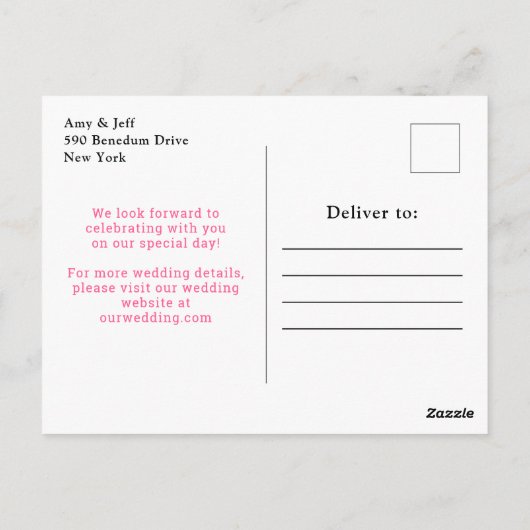 Rosa und gelbe Blumen heiraten das Datum Postkarte (Rückseite)