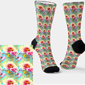 Rosa und gelbe Blumen im Aqua Socken