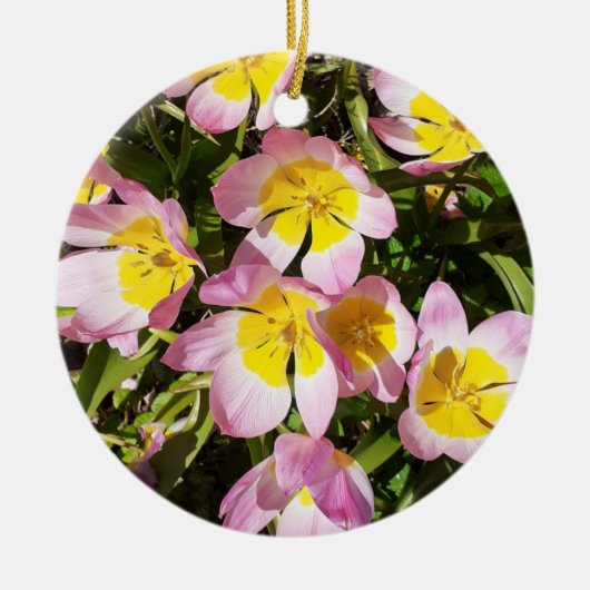 Rosa und gelbe Blumen Keramik Keramik Ornament (Vorne)