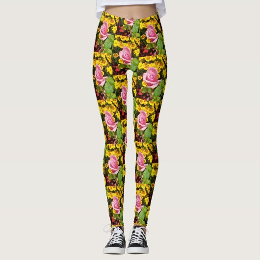 Rosa und gelbe Blumen Leggings (Vorderseite)