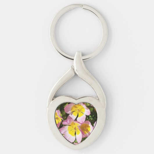 Rosa und gelbe Blumen Metallriegel Schlüsselanhänger (Vorderseite)