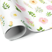 Rosa und gelbe Blumen mit Blattmuster Geschenkpapier (Rolleneckpunkt)