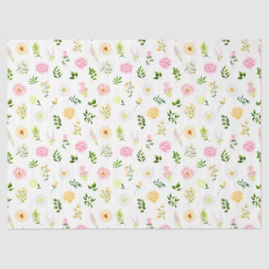 Rosa und gelbe Blumen mit Blattmuster Seidenpapier (Vorderseite)