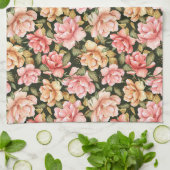 Rosa und gelbe Blumen. Romantisches Muster Geschirrtuch (Gefaltet)