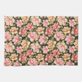 Rosa und gelbe Blumen. Romantisches Muster Geschirrtuch (Horizontal)