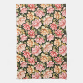 Rosa und gelbe Blumen. Romantisches Muster Geschirrtuch (Vertikal)