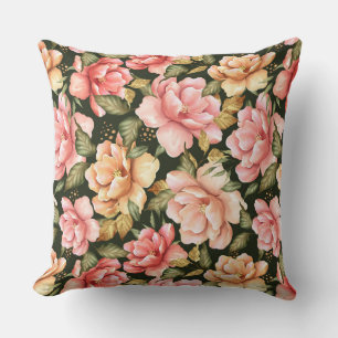 Rosa und gelbe Blumen. Romantisches Muster Kissen
