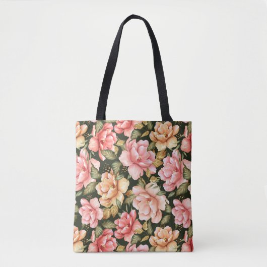 Rosa und gelbe Blumen. Romantisches Muster Tasche (Vorderseite)