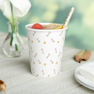 Rosa und gelbe Blumen Vintage-Baby-Party Pappbecher