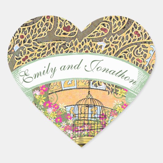 Rosa und gelbe Blumeneiche Siegel Hochzeiten Herz-Aufkleber (Vorderseite)