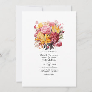 Rosa und gelbe Blumenelemente für eine Hochzeit Einladung