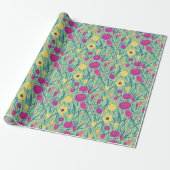 Rosa und gelbe Blumenmuster Geschenkpapier (Ungerollt)