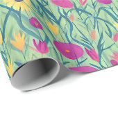 Rosa und gelbe Blumenmuster Geschenkpapier (Rolleneckpunkt)