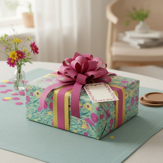 Rosa und gelbe Blumenmuster Geschenkpapier
