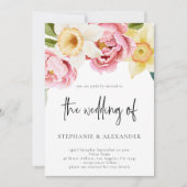 Rosa und gelbe Blumenschrift QR Code Hochzeit Einladung (Vorderseite)