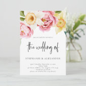 Rosa und gelbe Blumenschrift QR Code Hochzeit Einladung (Stehend Vorderseite)