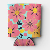 Rosa und gelbe Blüten auf Sky Blue Dopamin Style Dosenkühler (Vorderseite)