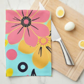 Rosa und gelbe Blüten auf Sky Blue Dopamin Style Geschirrtuch (Viertel Falte)