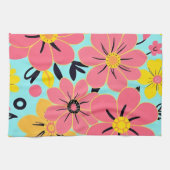 Rosa und gelbe Blüten auf Sky Blue Dopamin Style Geschirrtuch (Horizontal)