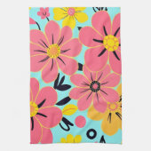 Rosa und gelbe Blüten auf Sky Blue Dopamin Style Geschirrtuch (Vertikal)